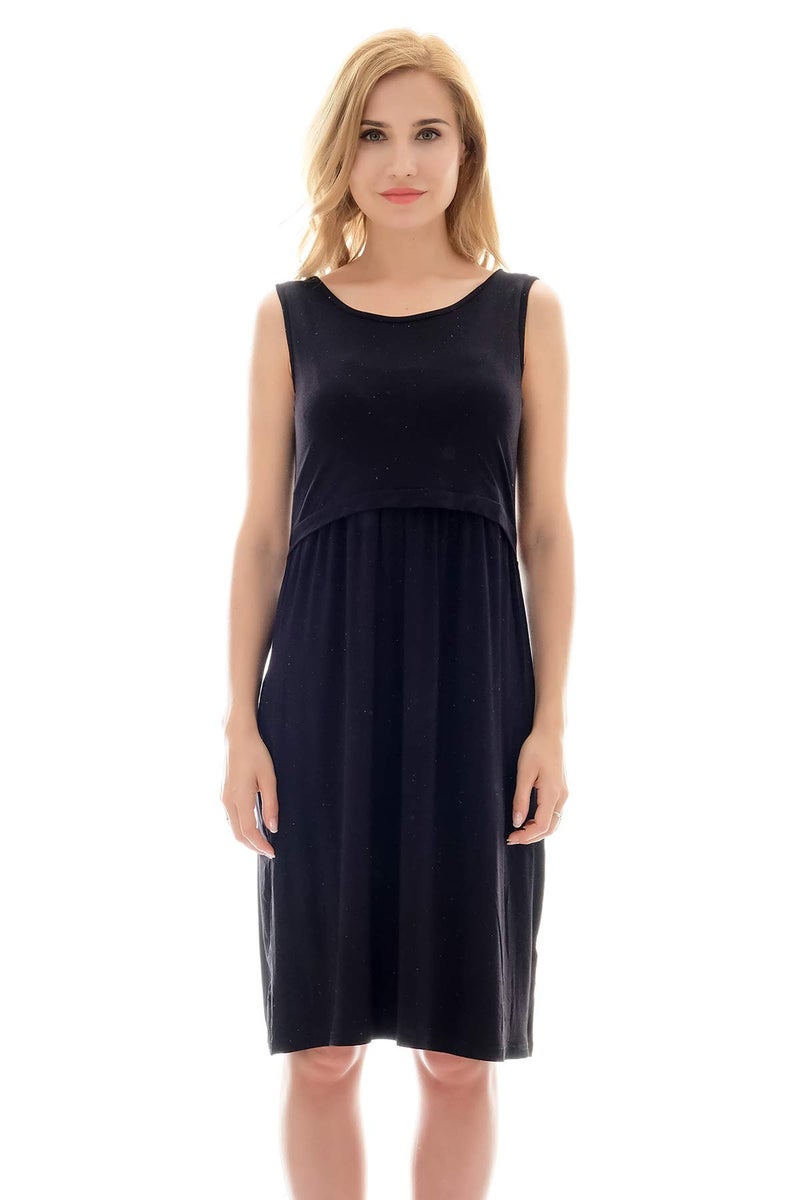 Bearsland Women's Sleeveless Maternity Dress Nursing Breastfeeding Dresses with Pockets Black - Image 1